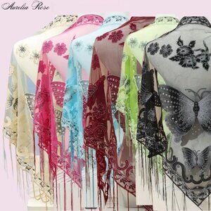 🪷Colorful Butterfly Flower Embroidered Triangle Shawl